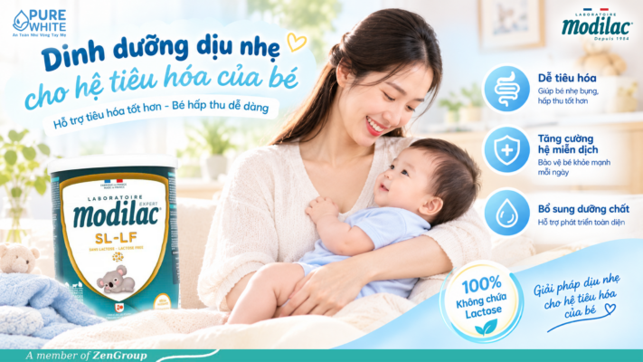 Sữa Modilac SL-LF 100% không chứa lactose hỗ trợ bé tiêu chảy.